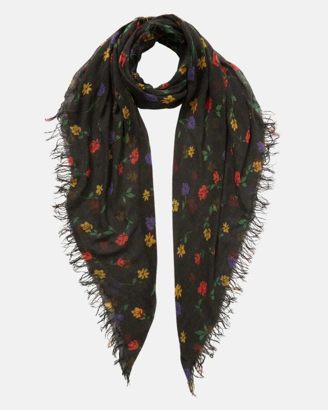 VALENTINA FLORAL CASHMERE AND SILK SCARF IN BLACK