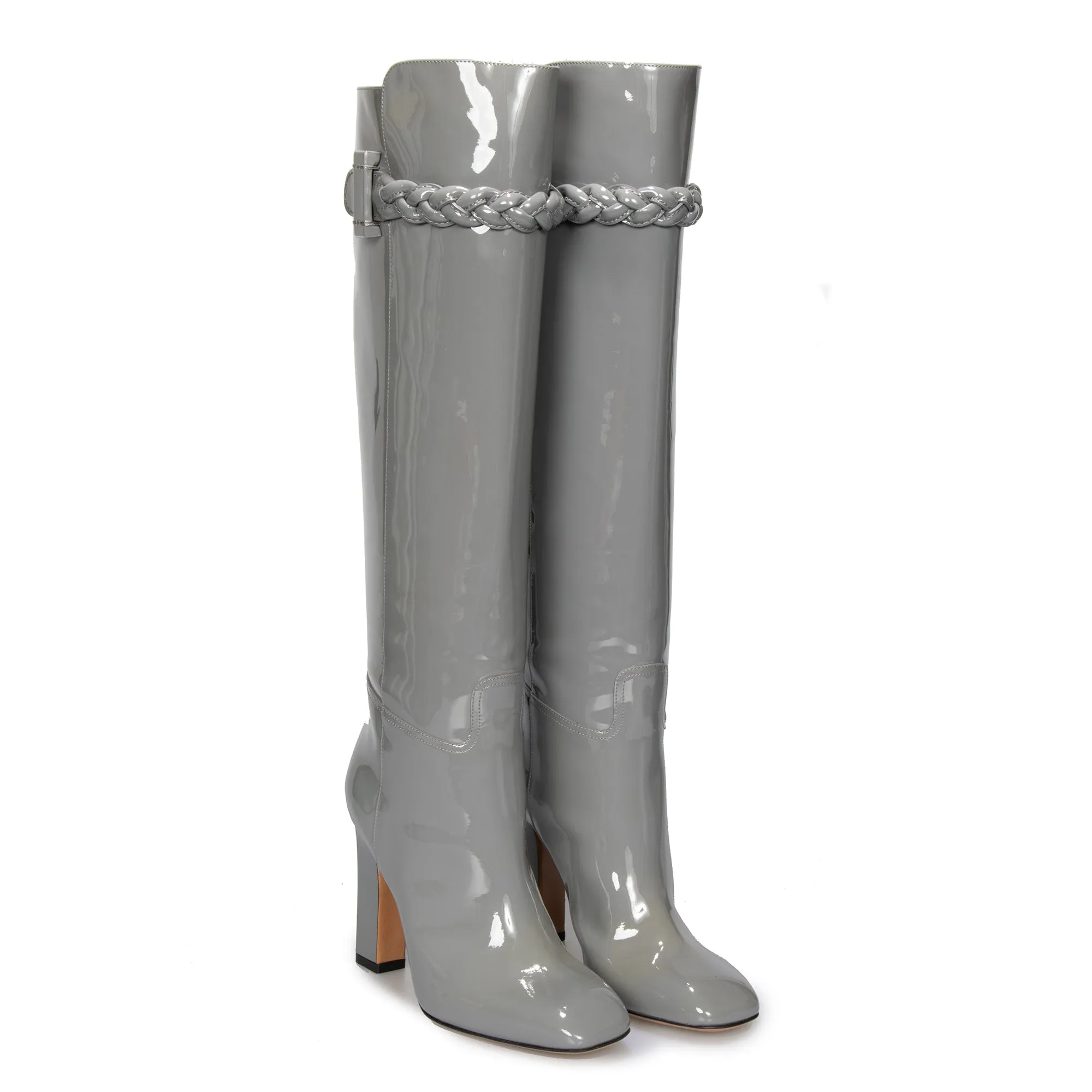 Valentino Knee High Patent Leather Boots in Gray