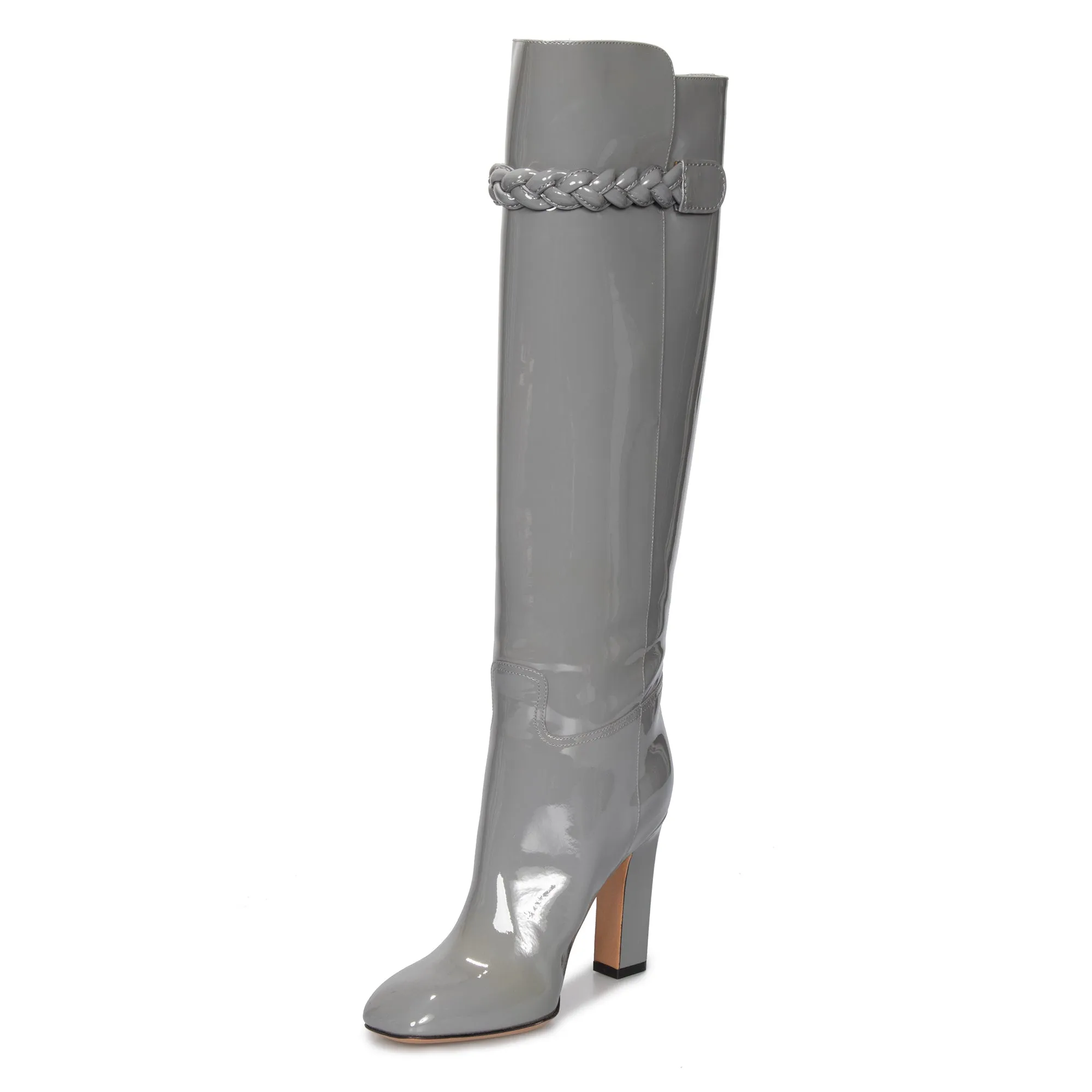 Valentino Knee High Patent Leather Boots in Gray