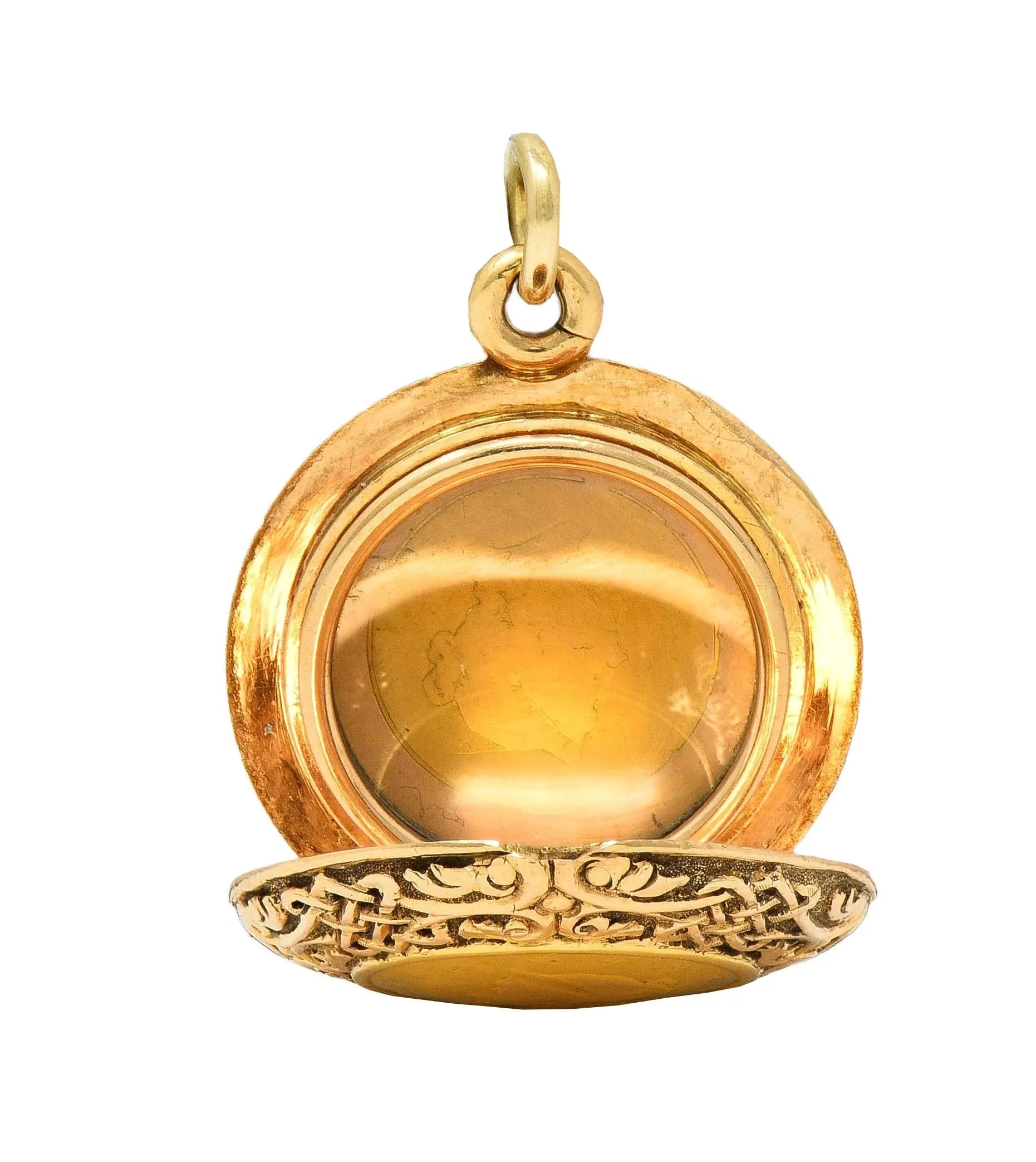 Victorian 14 Karat Rose Gold 1853 US Liberty Dollar Coin Antique Celtic Locket Pendant