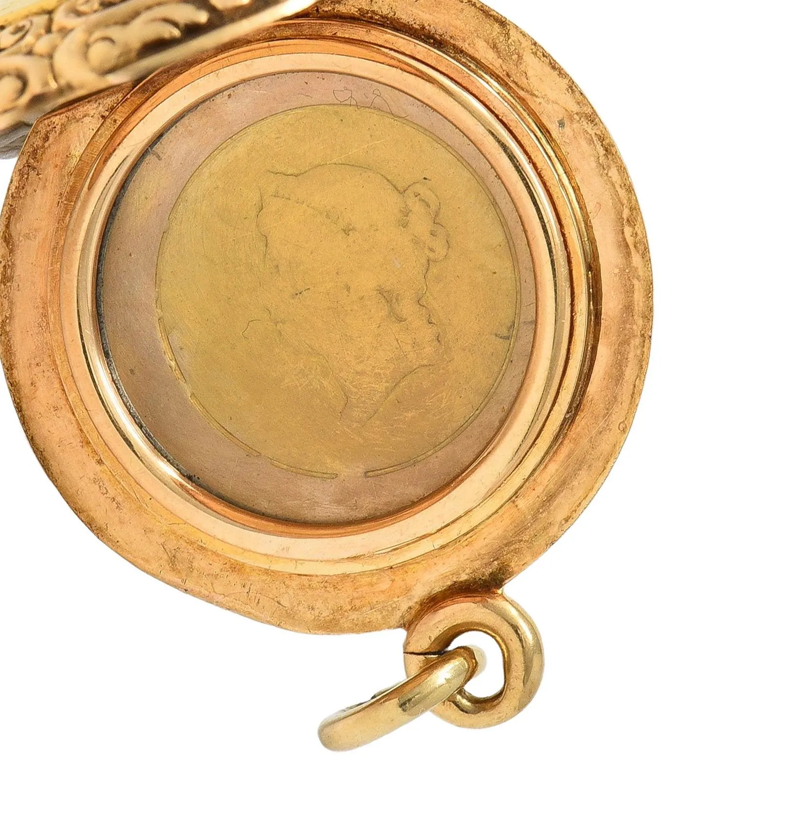 Victorian 14 Karat Rose Gold 1853 US Liberty Dollar Coin Antique Celtic Locket Pendant