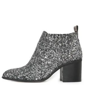 Viggo Glitter Pewter Heeled Booties