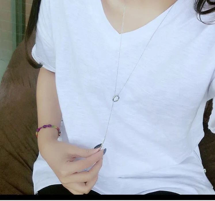 Vintage 925 Sterling Silver Jewelry Circle Strip Long Chain Pendants Necklaces