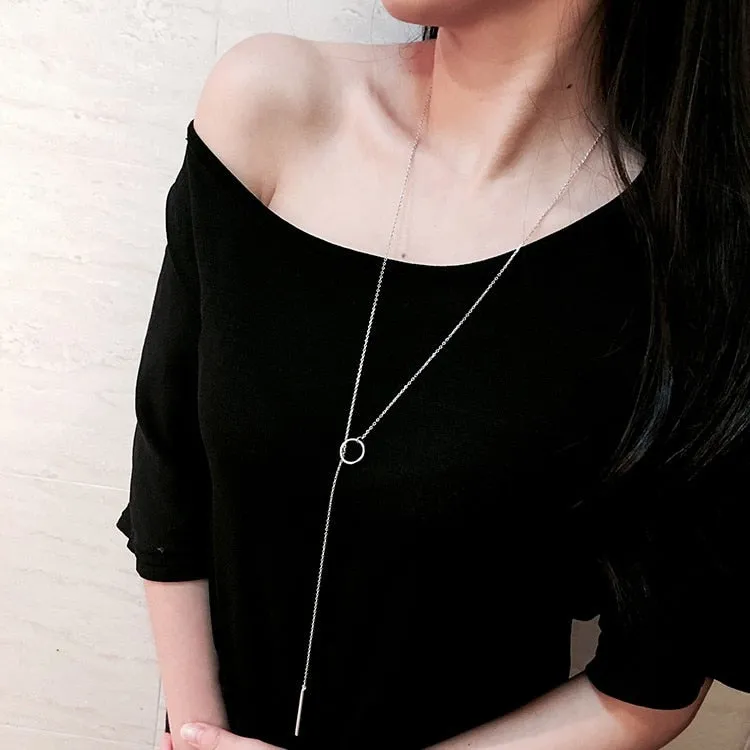 Vintage 925 Sterling Silver Jewelry Circle Strip Long Chain Pendants Necklaces
