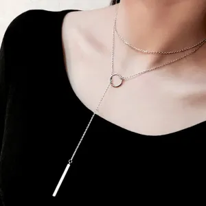 Vintage 925 Sterling Silver Jewelry Circle Strip Long Chain Pendants Necklaces