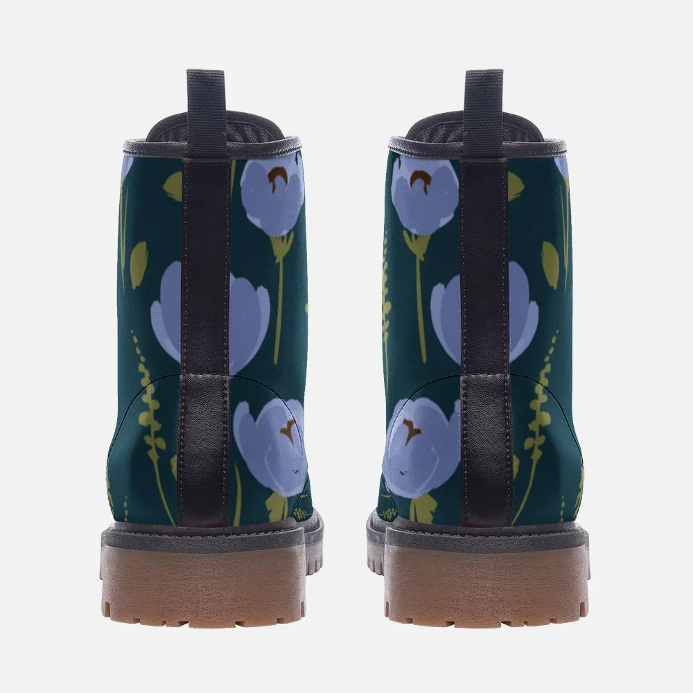 Vintage Floral Blue Vegan Leather Unisex Boots