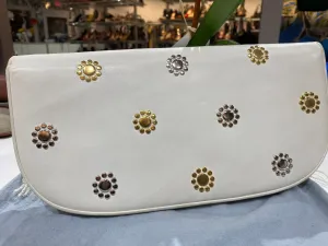 Vintage: Judith Leiber white Leather oversized clutch with Gold and Silver Decor
