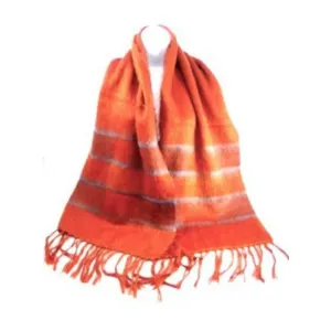 Vintage Mohair Scarf Bright Burnt Orange/Cornflower Blue 1970s