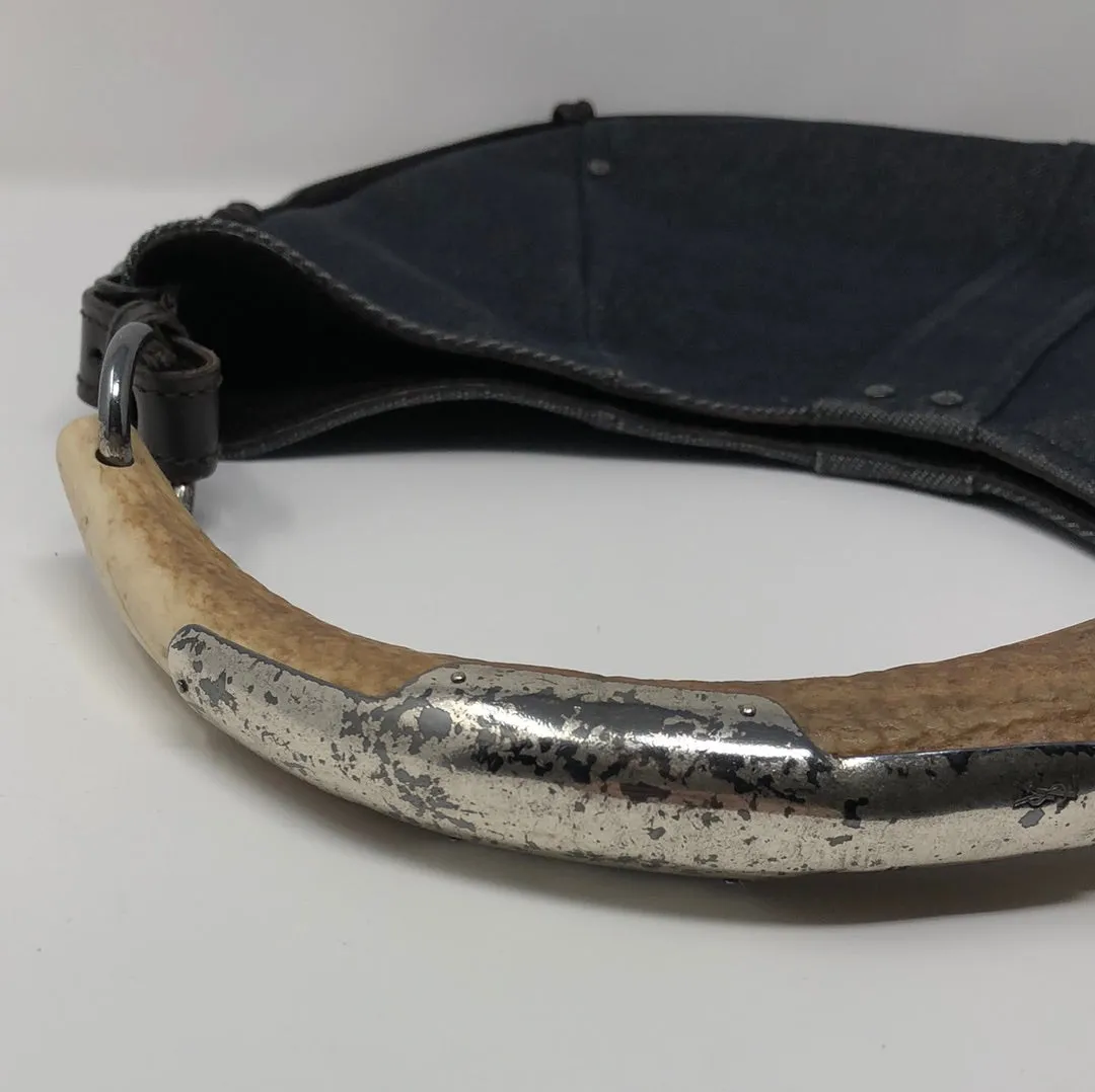 VINTAGE: Yves Saint Laurent Mombasa Deer Horn Denim Hobo Bag