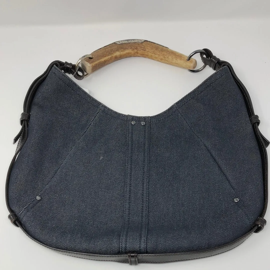 VINTAGE: Yves Saint Laurent Mombasa Deer Horn Denim Hobo Bag