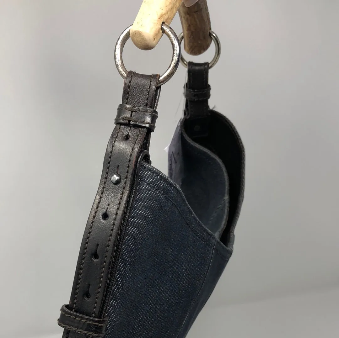 VINTAGE: Yves Saint Laurent Mombasa Deer Horn Denim Hobo Bag
