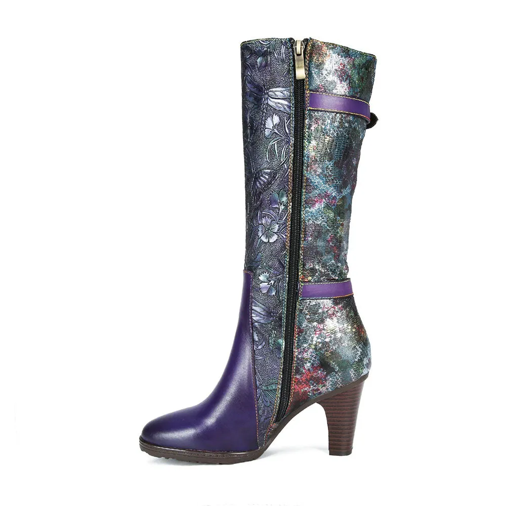Warm Embossed Real Leather Dragonfly Boots