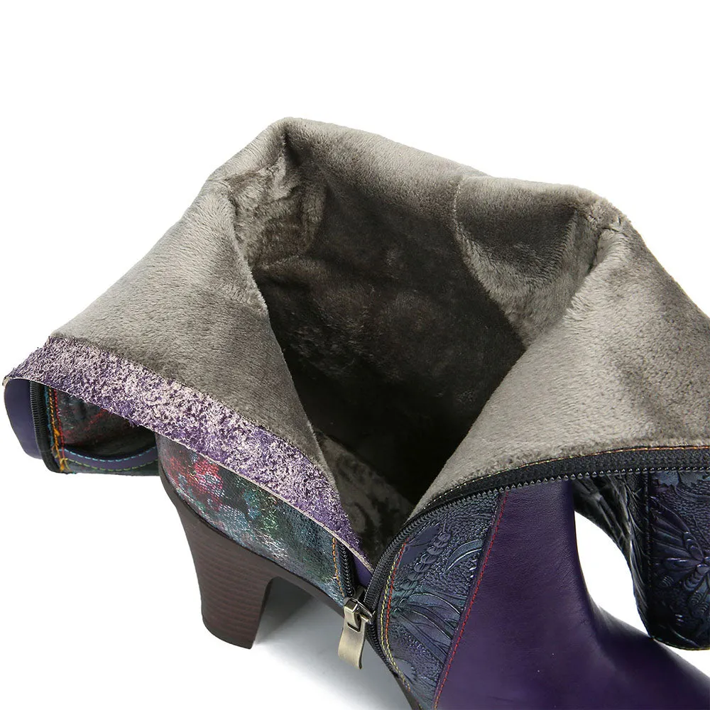 Warm Embossed Real Leather Dragonfly Boots