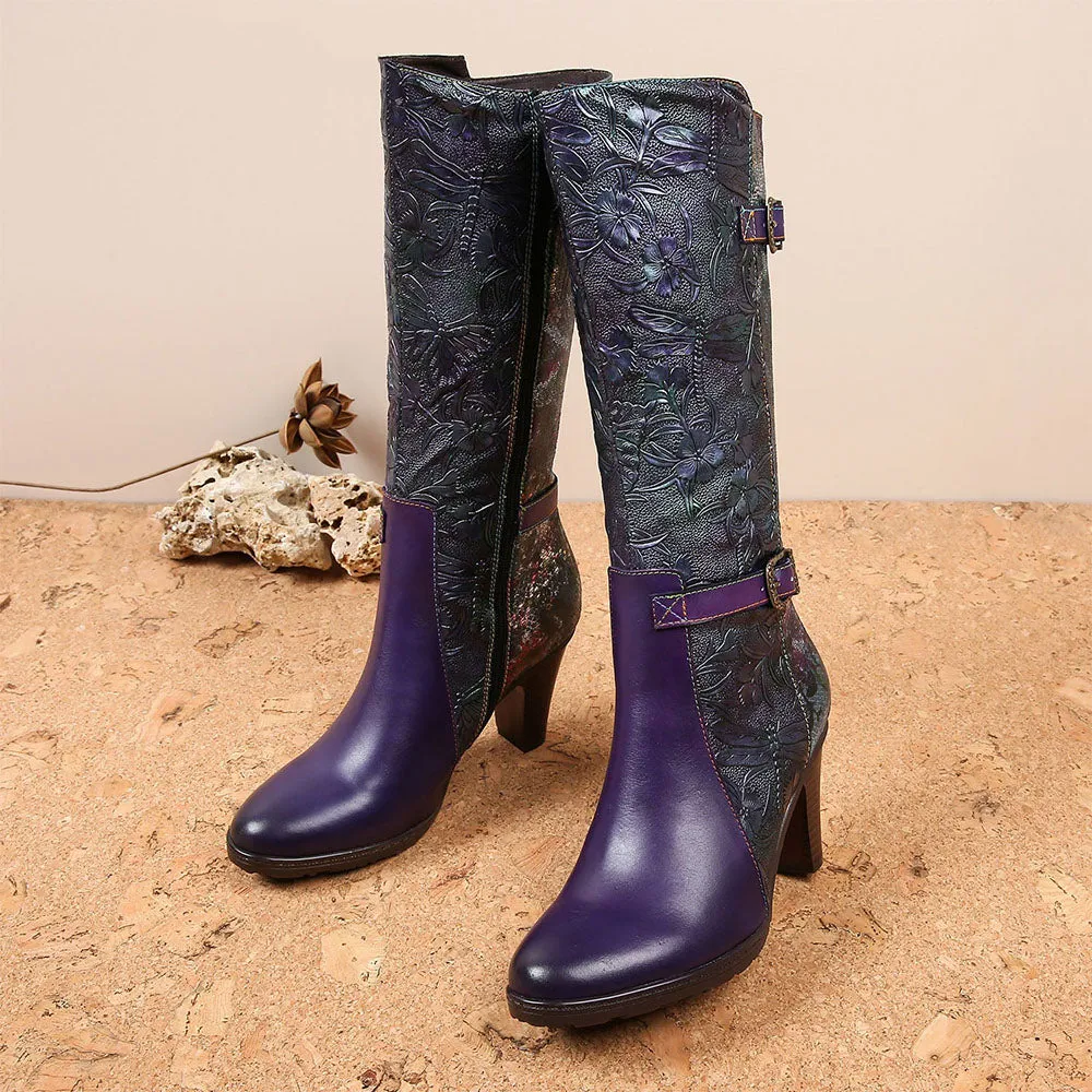 Warm Embossed Real Leather Dragonfly Boots