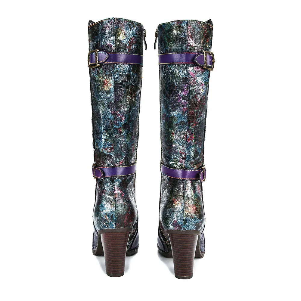 Warm Embossed Real Leather Dragonfly Boots