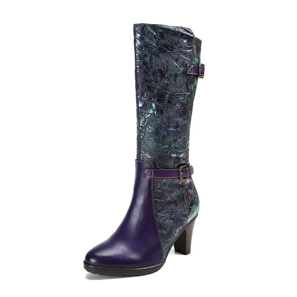 Warm Embossed Real Leather Dragonfly Boots