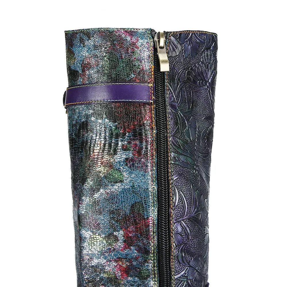Warm Embossed Real Leather Dragonfly Boots