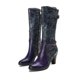 Warm Embossed Real Leather Dragonfly Boots