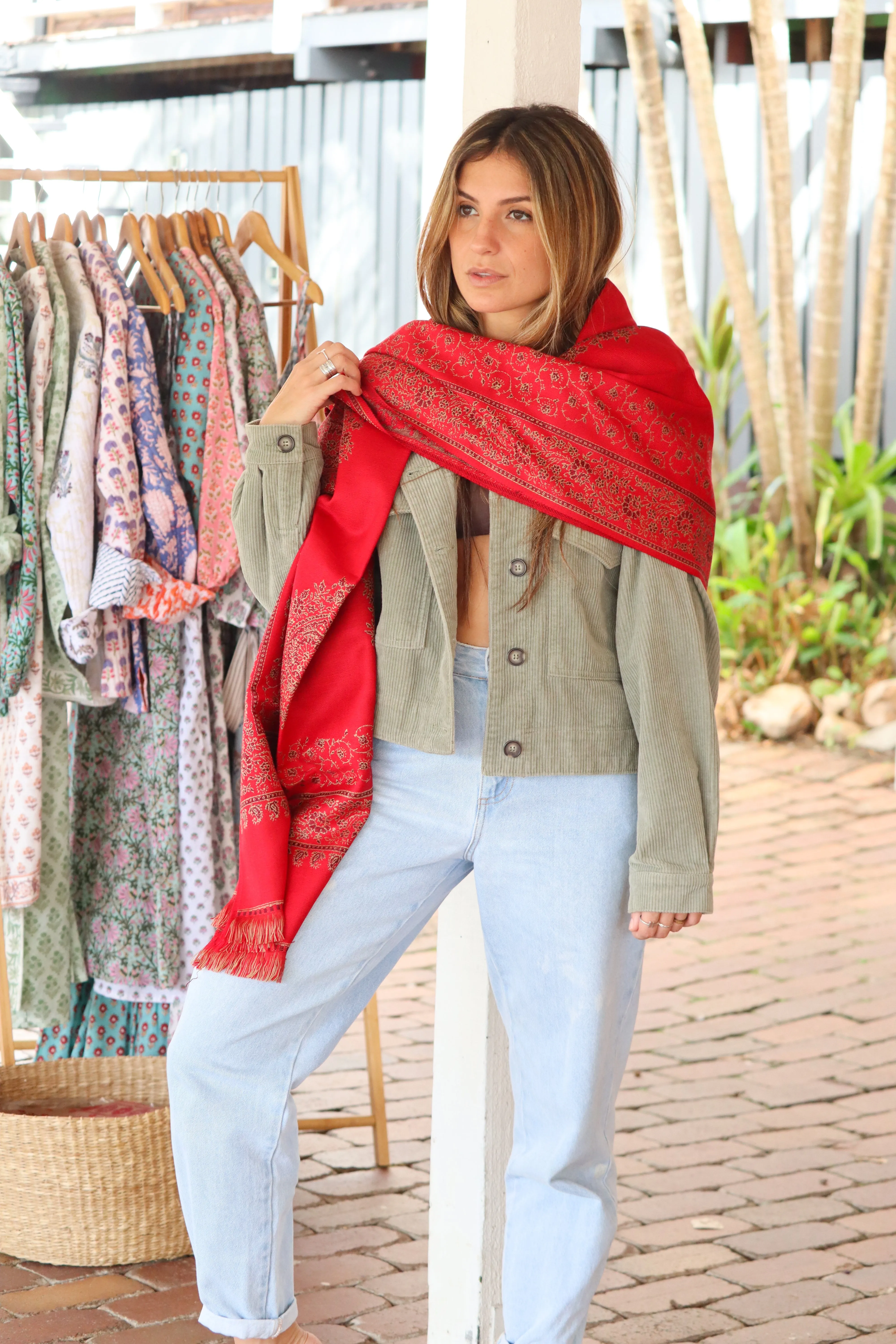 Watermelon Bina Wool Scarf ~ Shawl