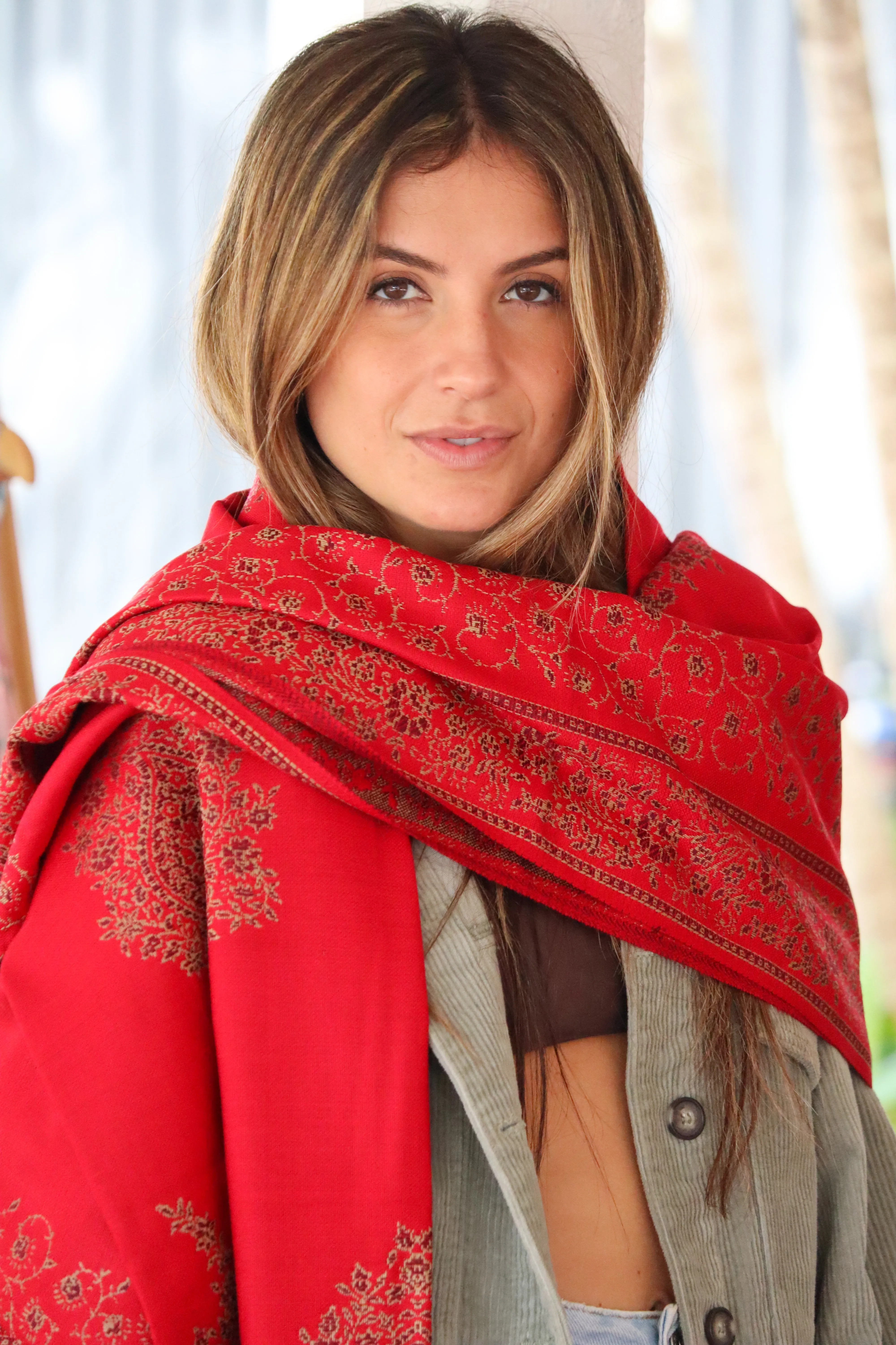 Watermelon Bina Wool Scarf ~ Shawl