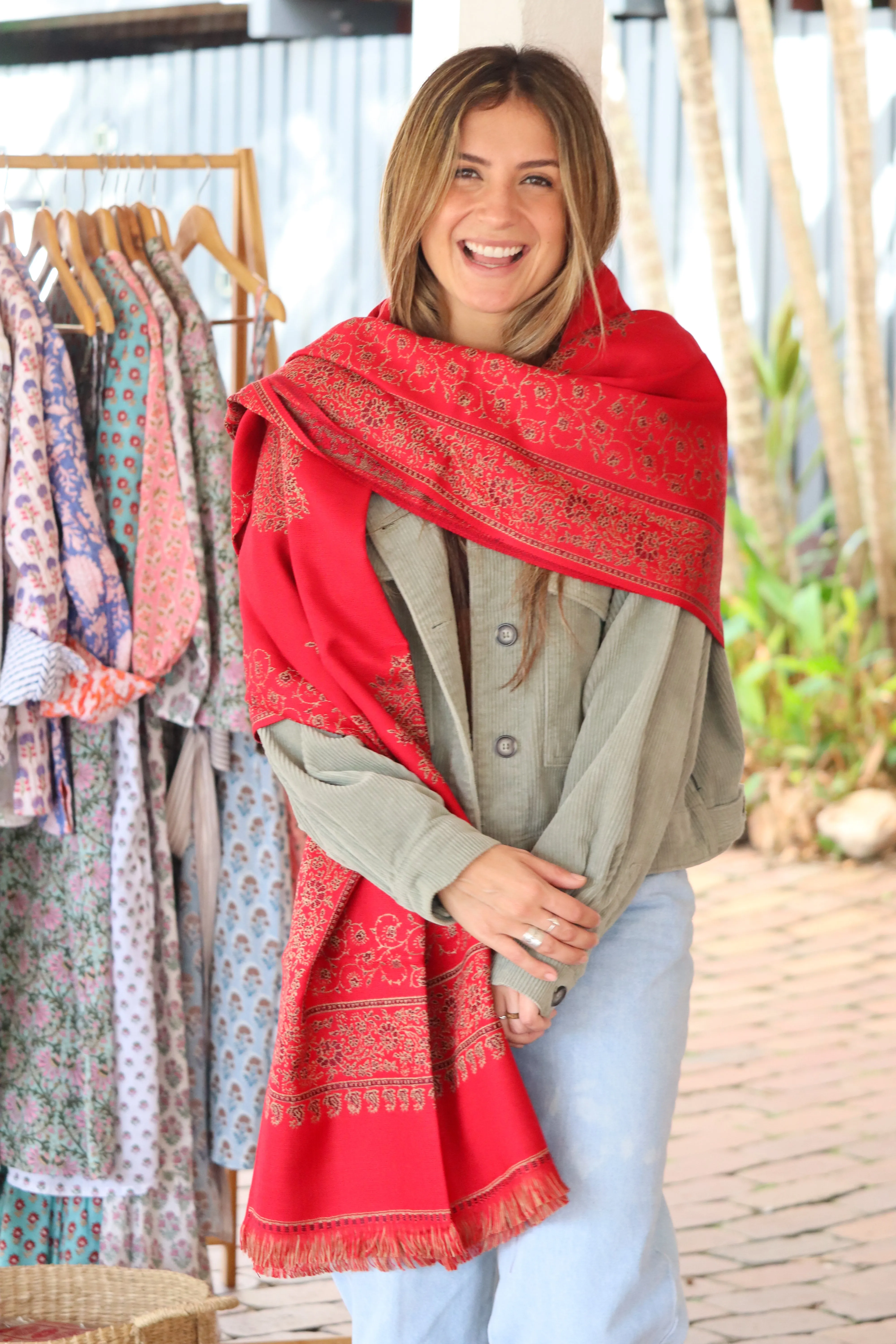 Watermelon Bina Wool Scarf ~ Shawl