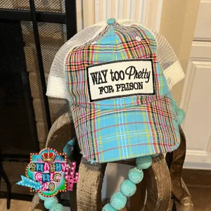 Way Too Pretty For Prison Cap - Blue Plaid