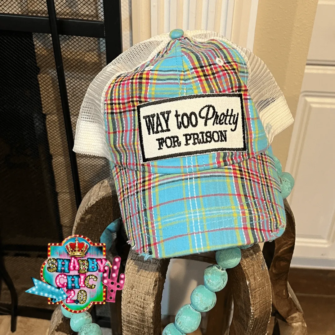 Way Too Pretty For Prison Cap - Blue Plaid