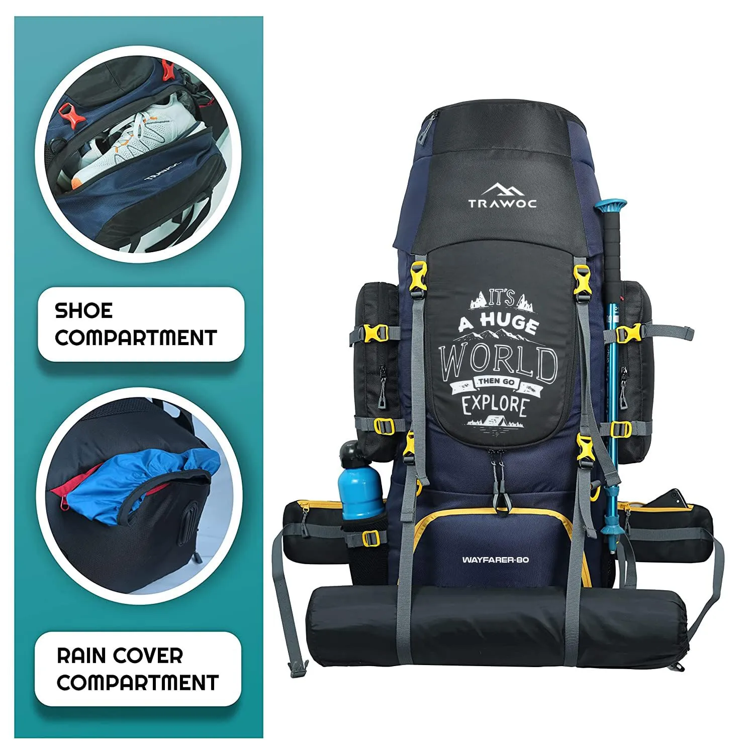 WAYFARER-80 Rucksack - Navyblue-Black (Clearance Sale)