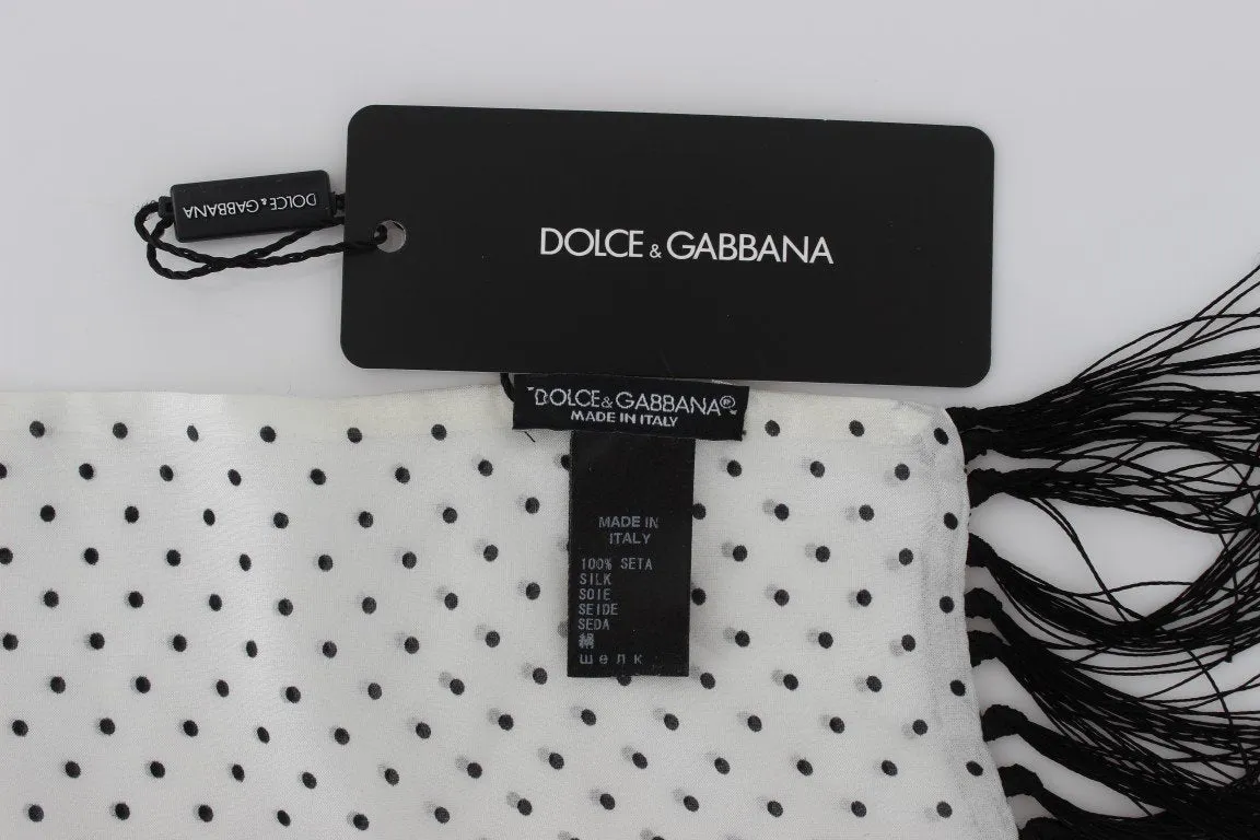 White Black Polka Dot Silk Scarf