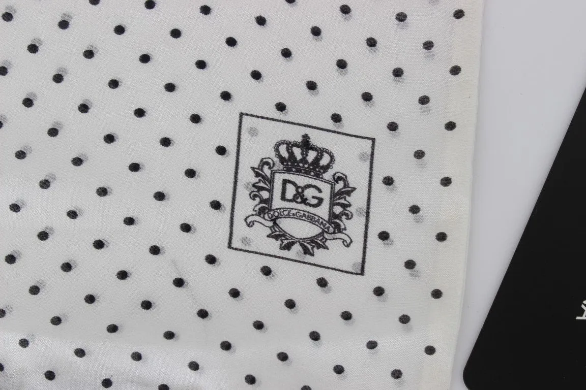 White Black Polka Dot Silk Scarf