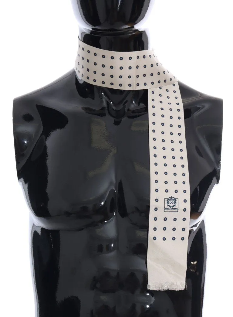 White Silk Blue Polka Dot Scarf