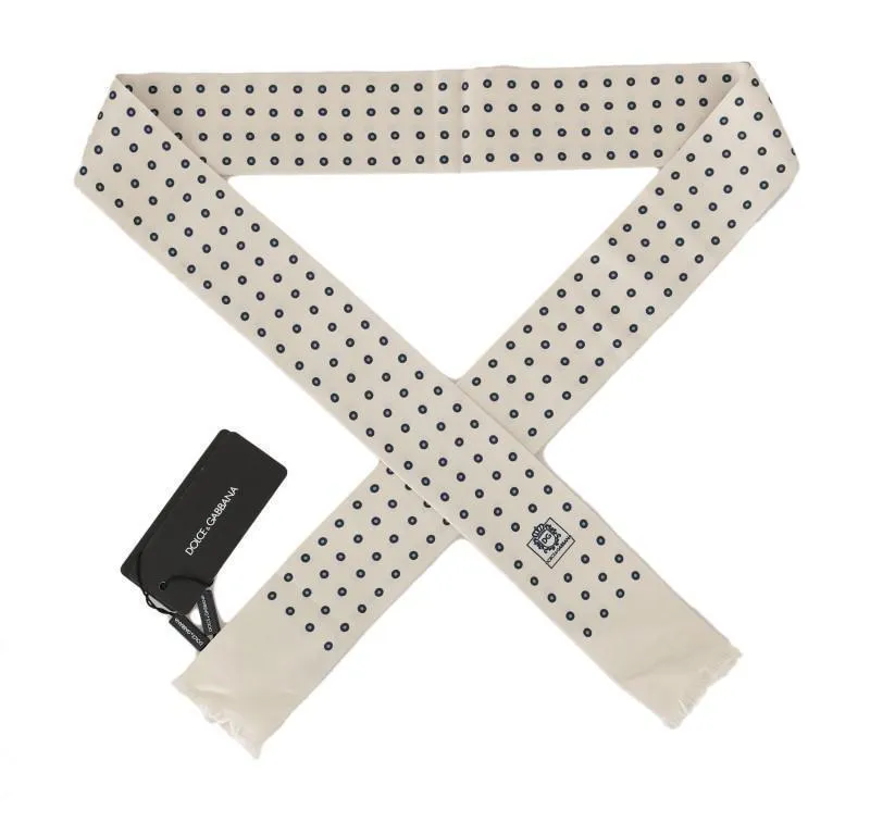White Silk Blue Polka Dot Scarf