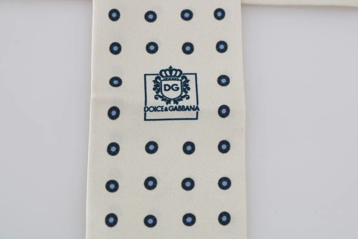 White Silk Blue Polka Dot Scarf