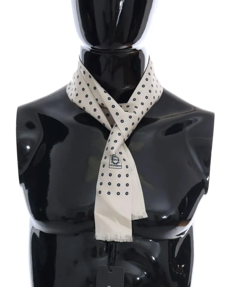 White Silk Blue Polka Dot Scarf