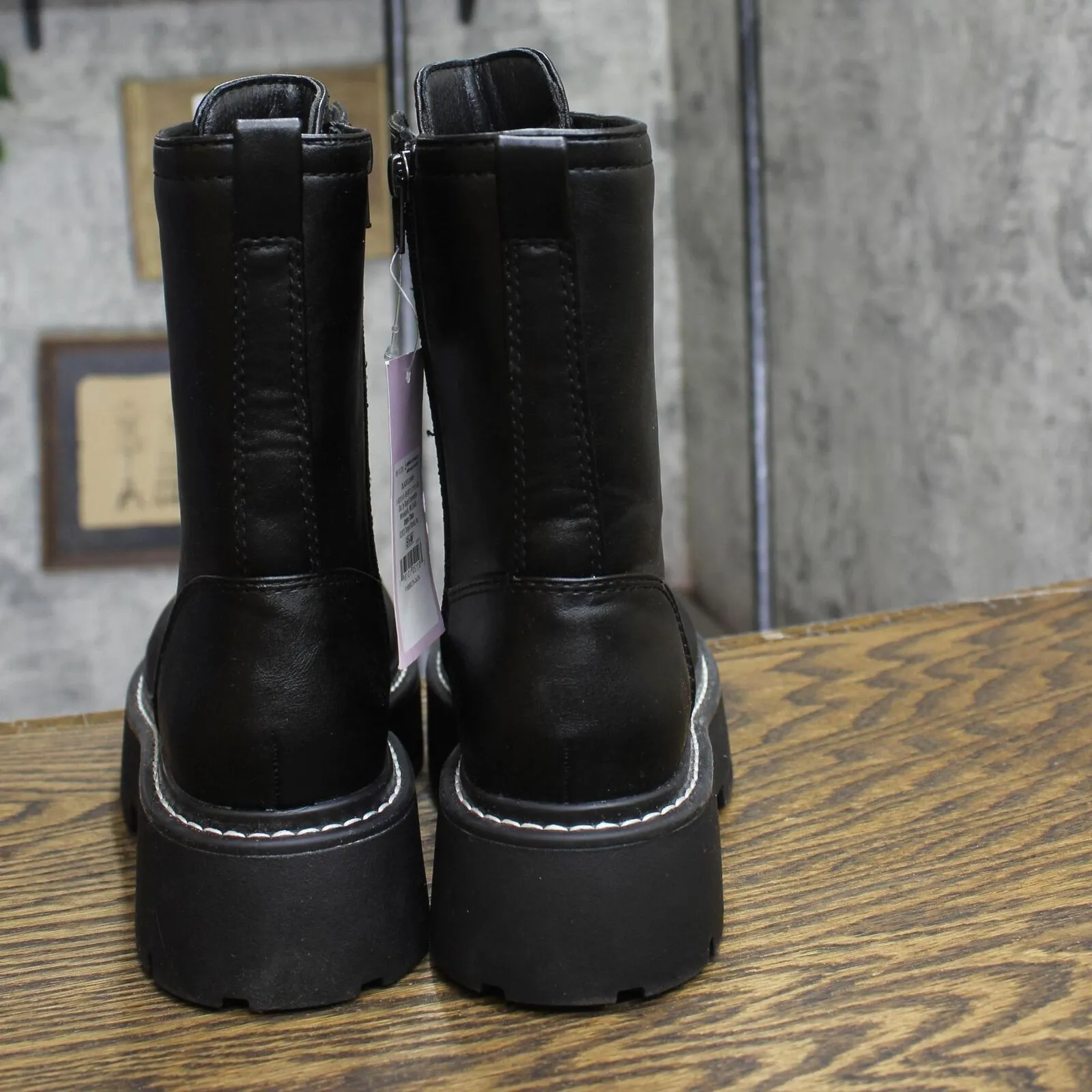 Wild Fable Logan Wide Width Lug Combat Boots with Memory Foam Insole Black 5.5W