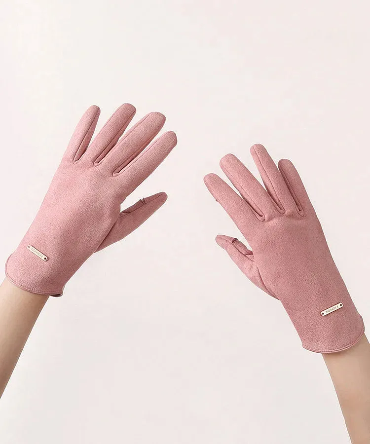 Winter Camel Colored Suede Plush Gloves Windproof Outdoor