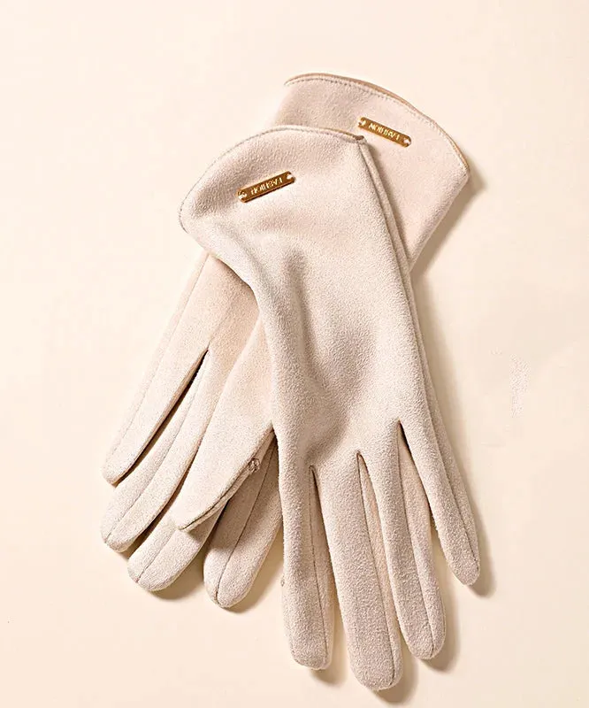 Winter Camel Colored Suede Plush Gloves Windproof Outdoor