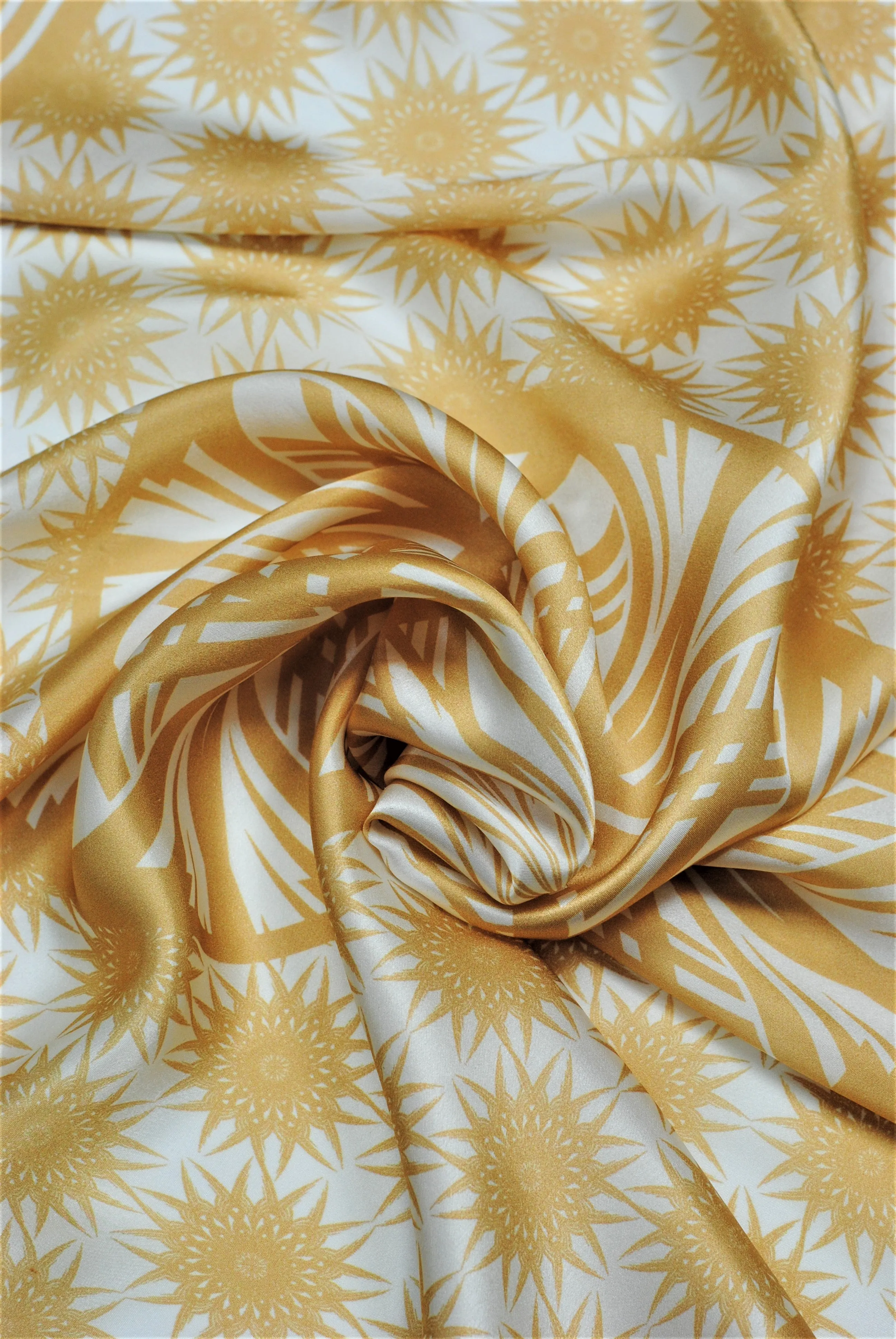 WISDOM Mandala 100% Silk Square Scarf in Beige White