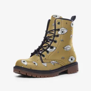 Witchy Eyes Mustard Vegan Leather Unisex Boots