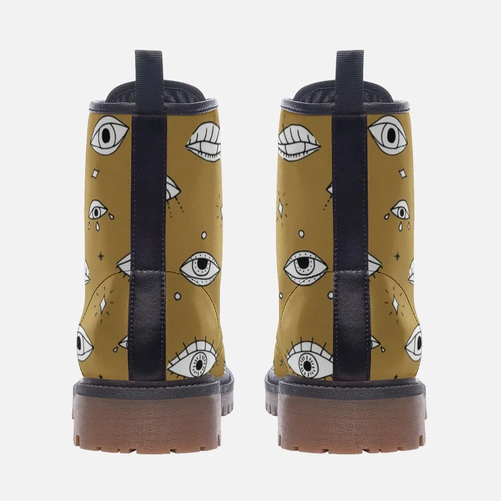 Witchy Eyes Mustard Vegan Leather Unisex Boots