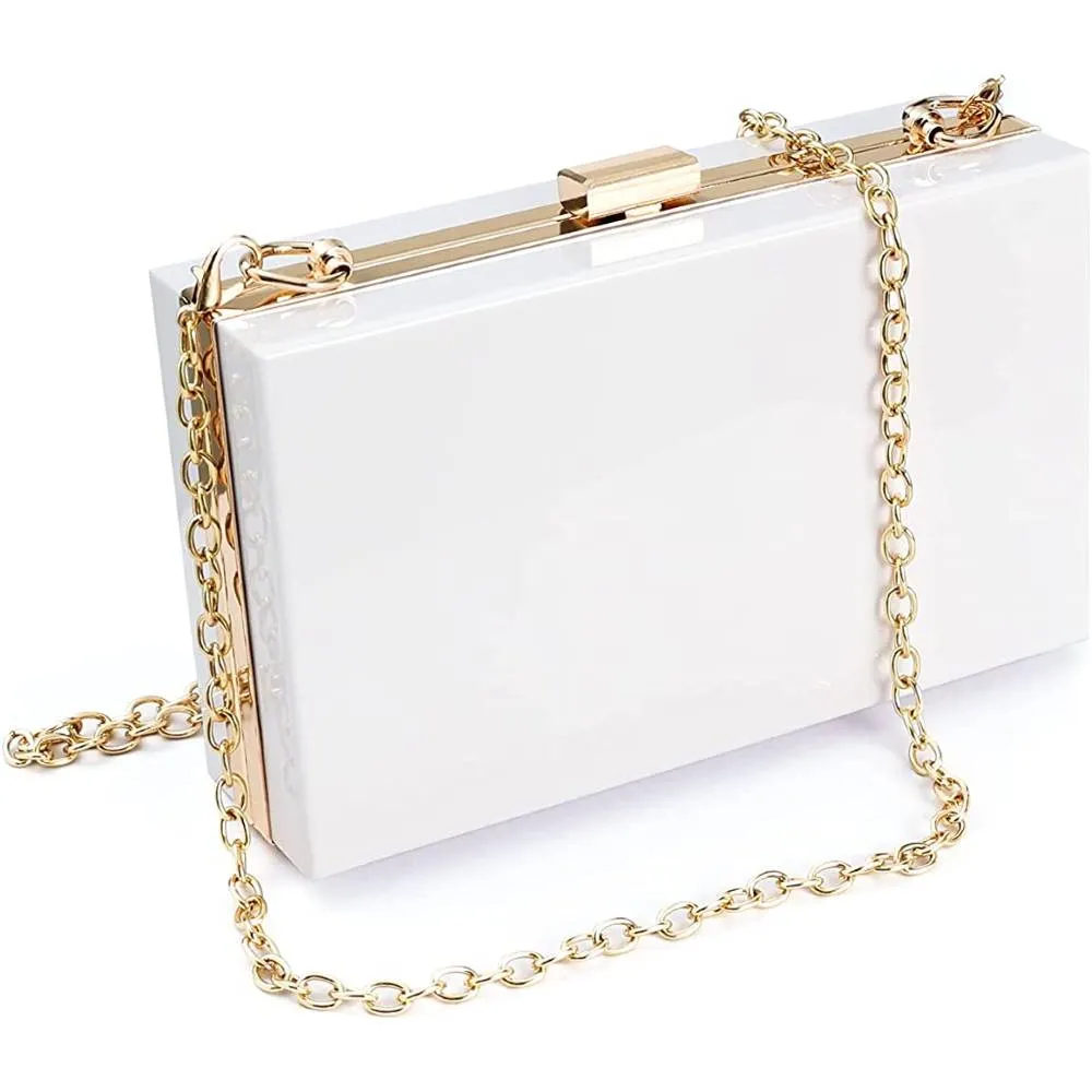 WJCD Women Clear Purse Acrylic Clear Clutch Bag, Shoulder Handbag With Removable Gold Chain Strap | Multiple Colors