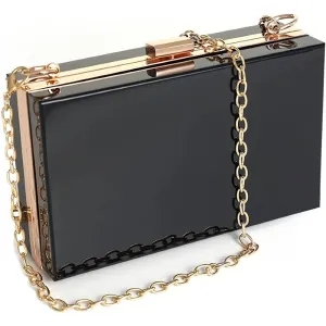 WJCD Women Clear Purse Acrylic Clear Clutch Bag, Shoulder Handbag With Removable Gold Chain Strap | Multiple Colors