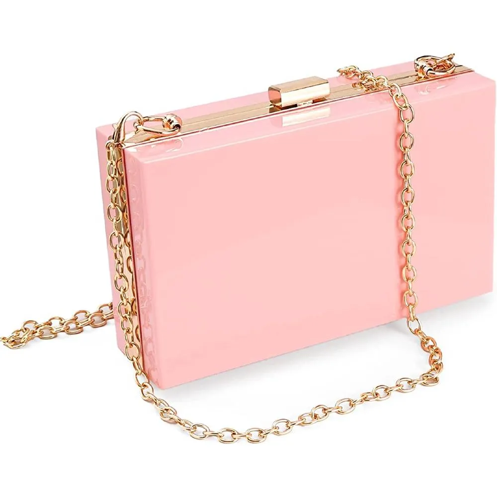 WJCD Women Clear Purse Acrylic Clear Clutch Bag, Shoulder Handbag With Removable Gold Chain Strap | Multiple Colors