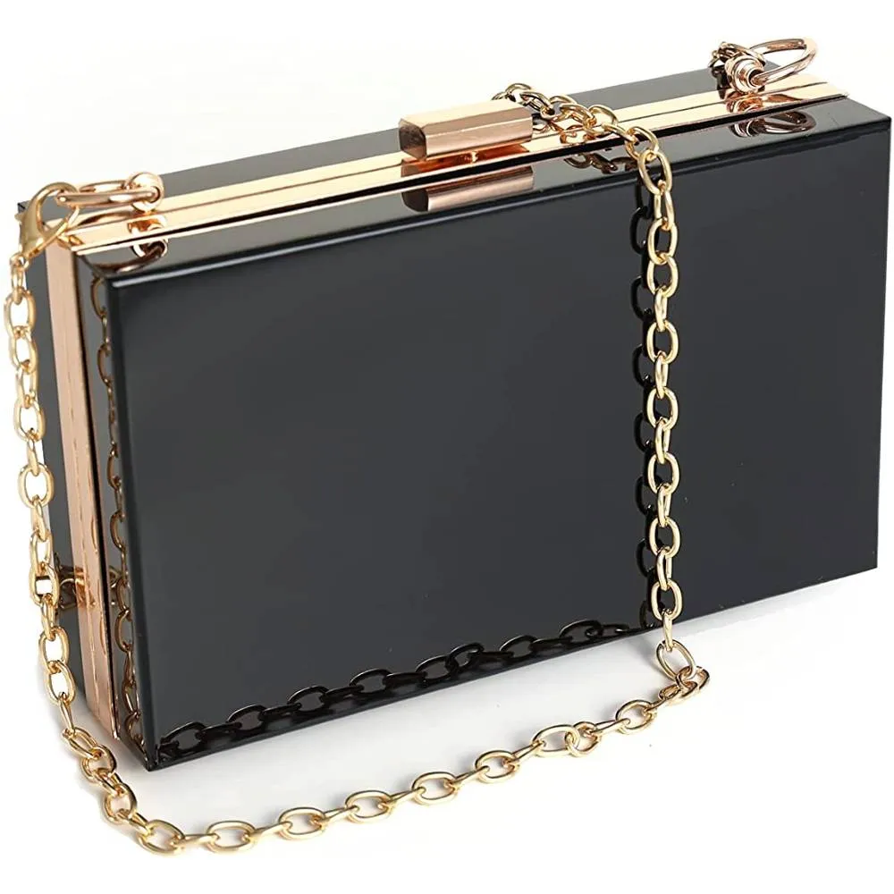 WJCD Women Clear Purse Acrylic Clear Clutch Bag, Shoulder Handbag With Removable Gold Chain Strap | Multiple Colors