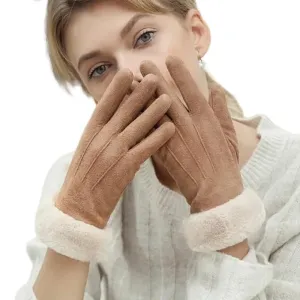 Women Cute design Plush Fur Cuff Winter Gloves Windproof Cold Resistant Warm Snuggle Season Gloves: Cozy Comfort, Touchscreen Magic (Winter's Luxe Essential) (Copy)
