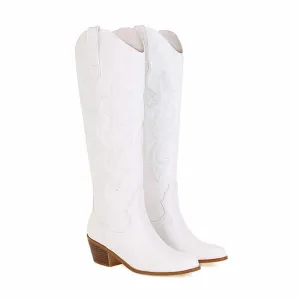 Women Embroidered Square Toe Pull-On Cowgirl Knee High Western Boots