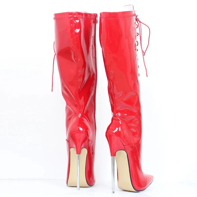Women Knee-High Boots Cross-tied Zip Stilettos 18CM Super High Heel Boots
