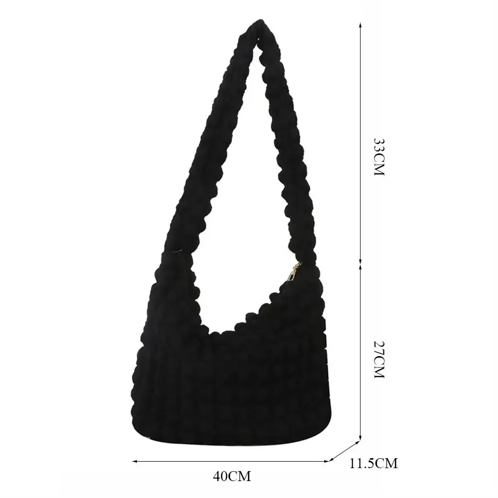 Women Large Capacity Tote Bag Plaid Quilted Crossbody Bag Cute Pleated Bubbles Embroidered Satchel Bags Solid Color Shoulder Bag