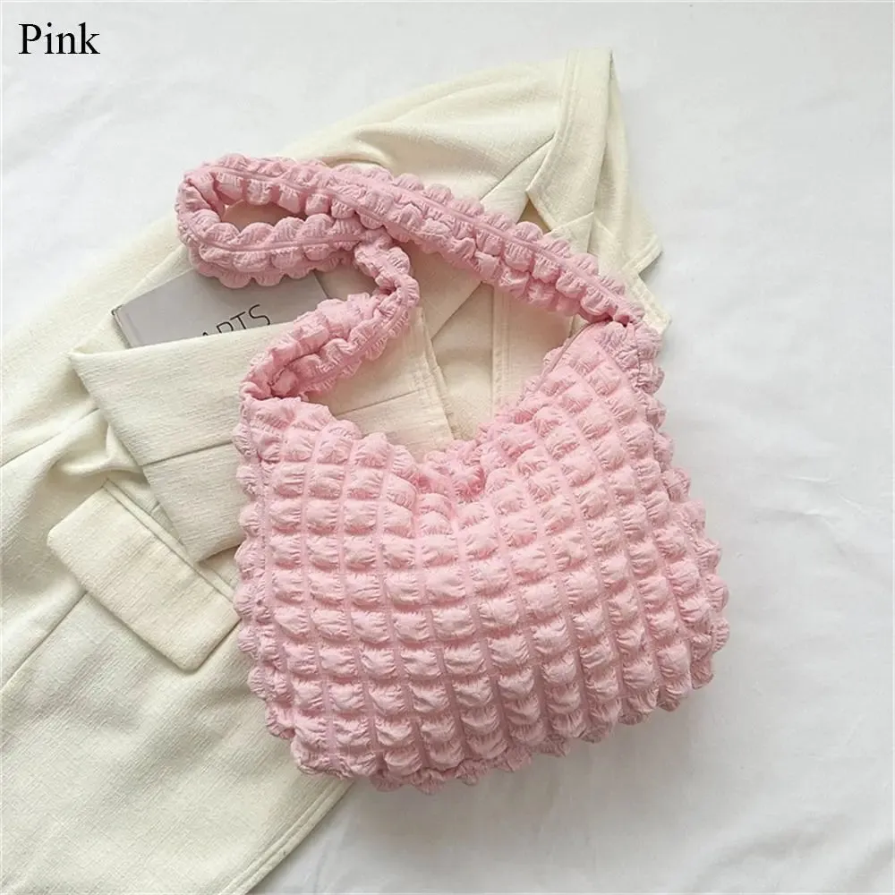 Women Large Capacity Tote Bag Plaid Quilted Crossbody Bag Cute Pleated Bubbles Embroidered Satchel Bags Solid Color Shoulder Bag