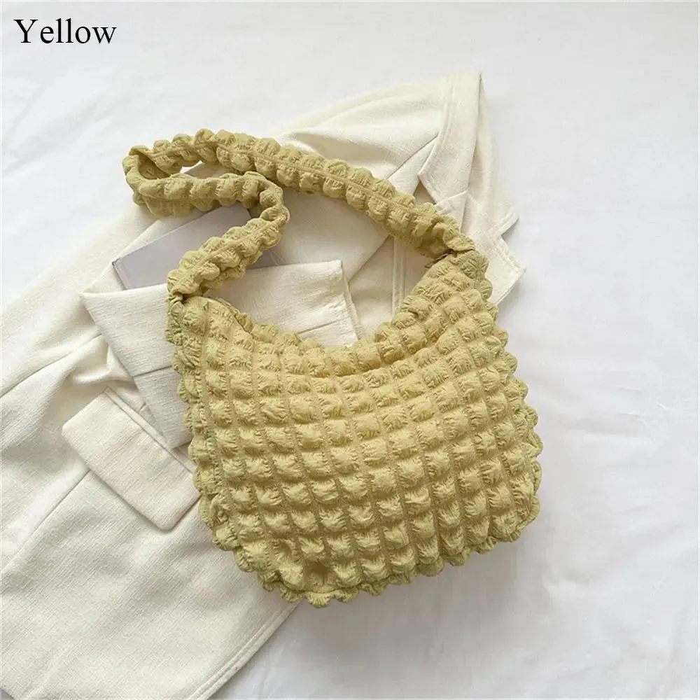 Women Large Capacity Tote Bag Plaid Quilted Crossbody Bag Cute Pleated Bubbles Embroidered Satchel Bags Solid Color Shoulder Bag